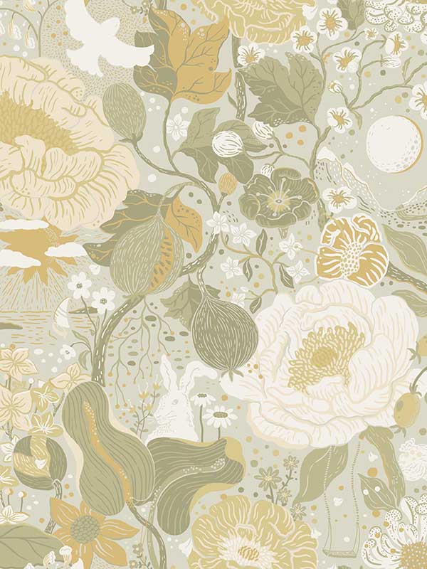 Vaxa Rabbits and Rosehips wallpaper in grey color - pattern number 4111-63015 - by A Street Prints in the Briony collection