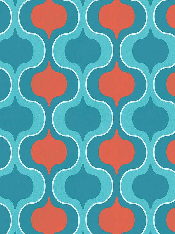 Squeeze wallpaper in turquoise orange color - pattern number JJ38038 - by Patton Norwall in the Rewind by James Joseph collection