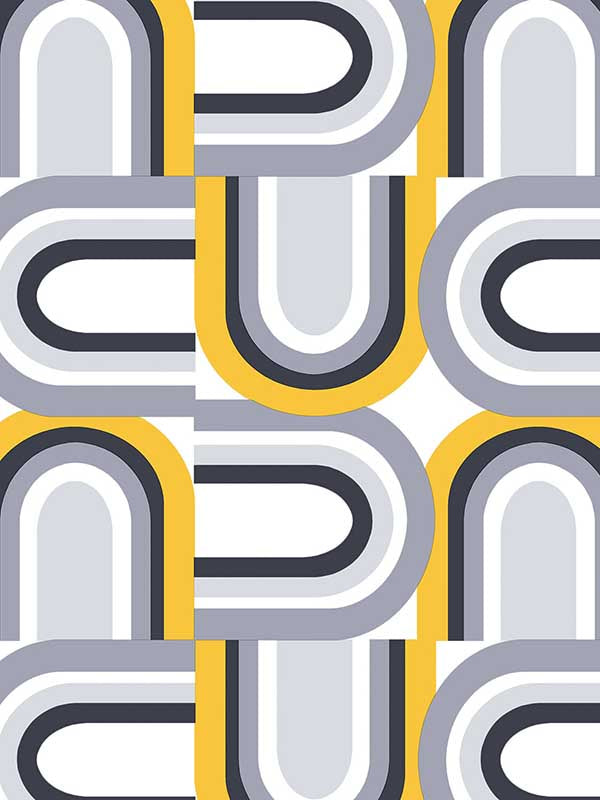U Turn fabric in yellow met silver black color - pattern number JJ38059 - by Patton Norwall in the Rewind by James Joseph collection