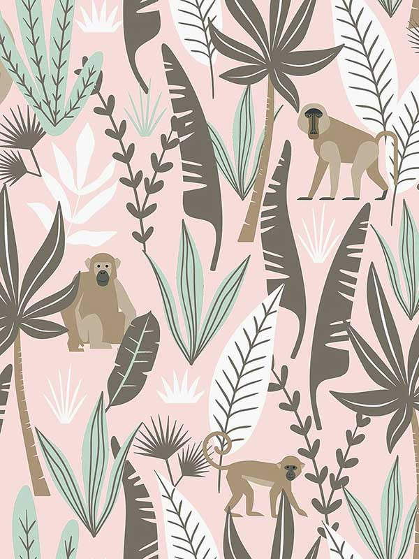 Kiki Monkeys wallpaper in pink color - pattern number 4060-139072 - by Chesapeake in the Fable collection