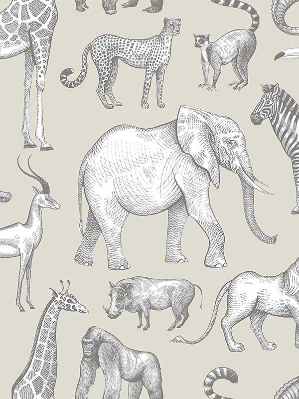 Kenji Safari wallpaper in taupe color - pattern number 4060-139270 - by Chesapeake in the Fable collection