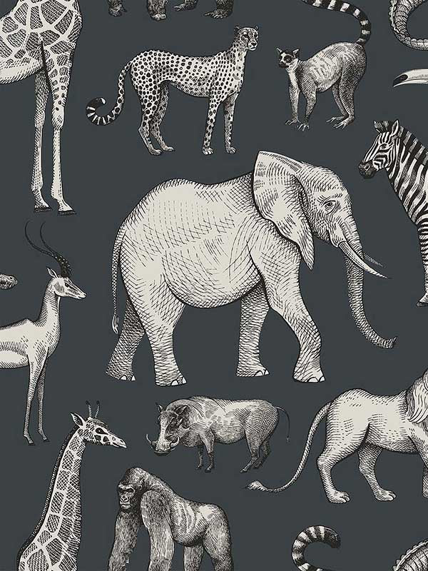 Kenji Safari wallpaper in navy color - pattern number 4060-139272 - by Chesapeake in the Fable collection