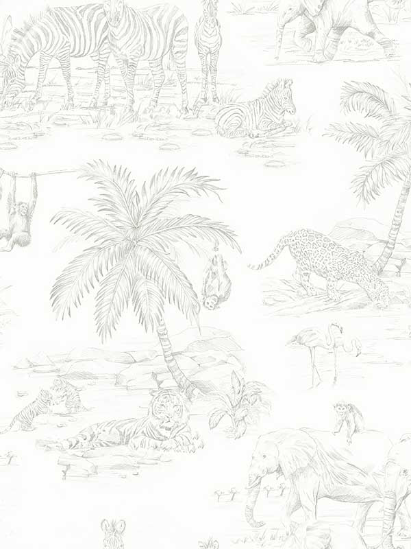 Boheme Animals wallpaper in platinum color - pattern number 4060-347692 - by Chesapeake in the Fable collection