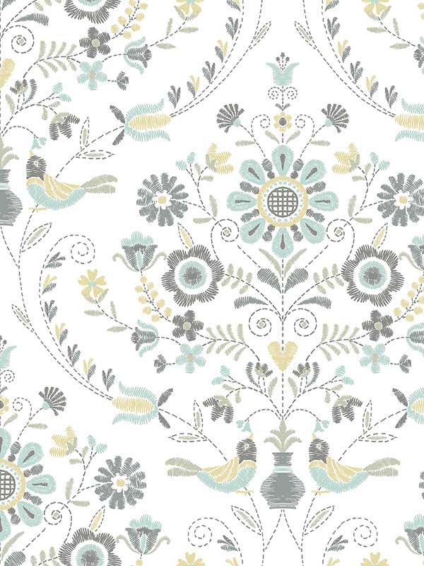 Britt Embroidered Damask fabric in sea green color - pattern number 4066-26510 - by A Street Prints in the Hannah collection