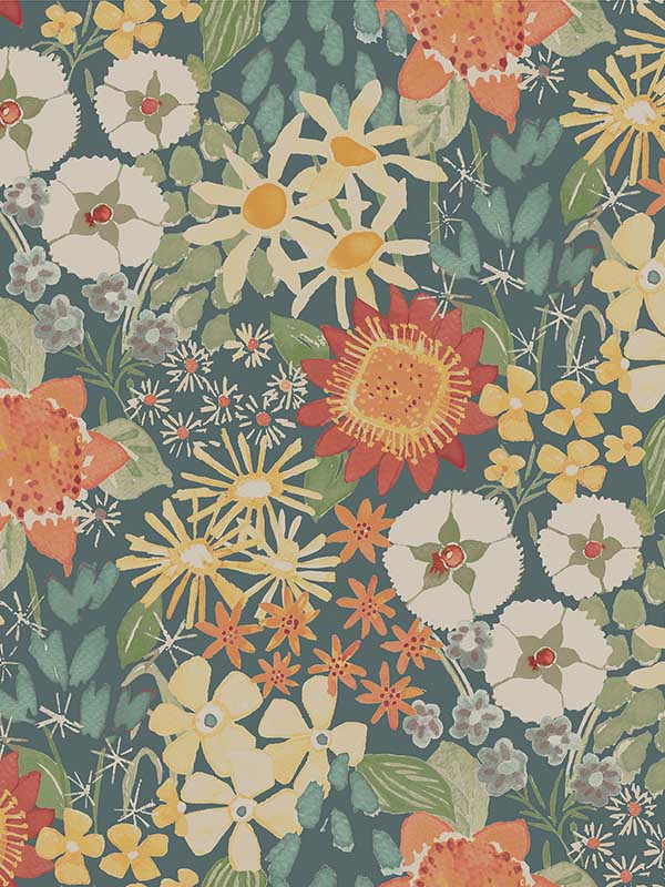 Karina Wildflower Garden fabric in teal color - pattern number 4066-26520 - by A Street Prints in the Hannah collection