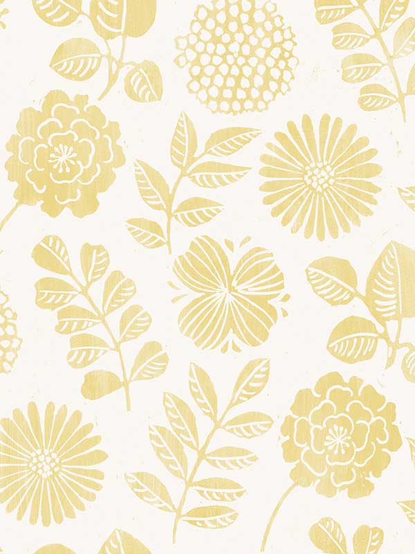 Inge Floral Block Print wallpaper in yellow color - pattern number 4066-26530 - by A Street Prints in the Hannah collection