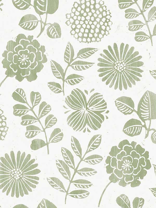 Inge Floral Block Print wallpaper in moss color - pattern number 4066-26531 - by A Street Prints in the Hannah collection