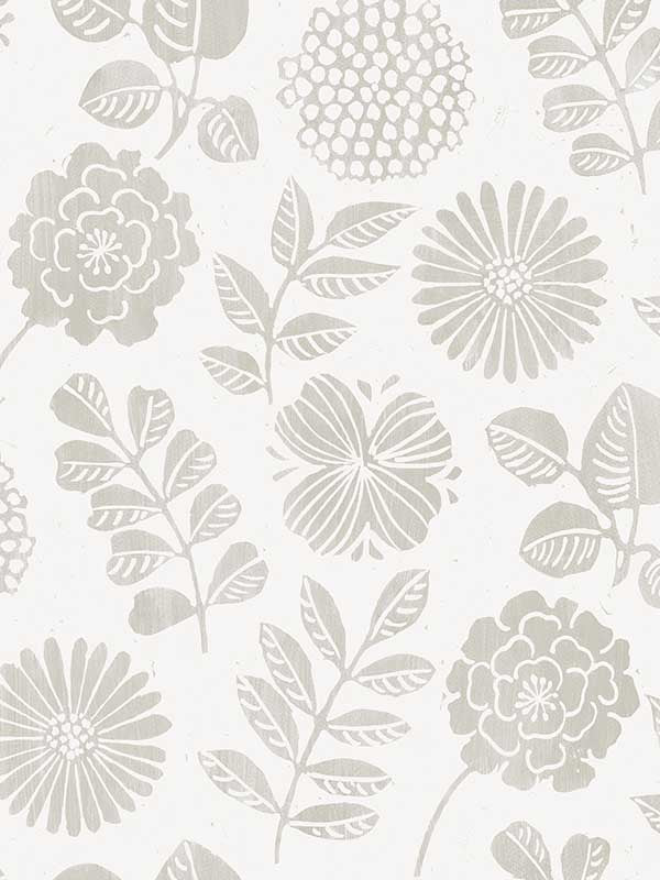 Inge Floral Block Print wallpaper in light grey color - pattern number 4066-26533 - by A Street Prints in the Hannah collection