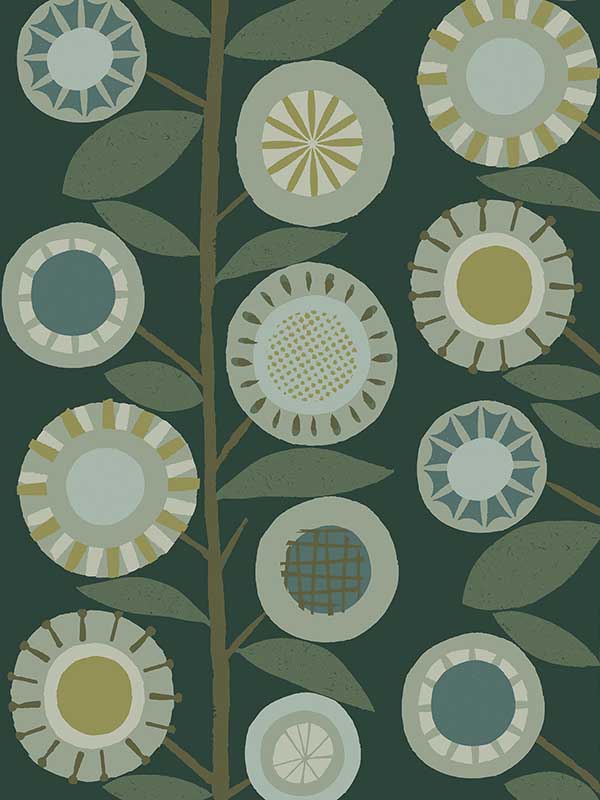 Sisu Floral Geometric wallpaper in evergreen color - pattern number 4066-26551 - by A Street Prints in the Hannah collection
