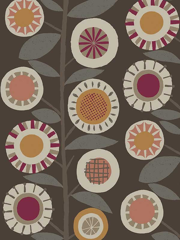 Sisu Floral Geometric wallpaper in raspberry color - pattern number 4066-26552 - by A Street Prints in the Hannah collection