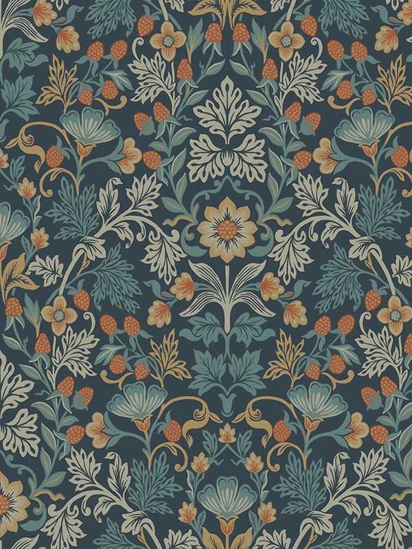 Lila Strawberry Floral fabric in blue color - pattern number 316001 - by Eijffinger in the Posy collection