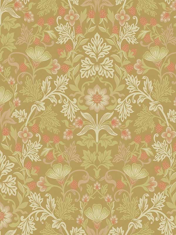 Lila Strawberry Floral fabric in gold color - pattern number 316006 - by Eijffinger in the Posy collection
