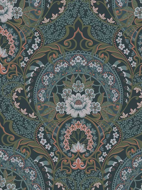 Nasrin Damask fabric in blueberry color - pattern number 316015 - by Eijffinger in the Posy collection