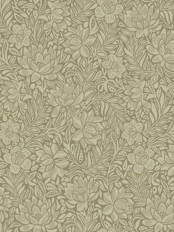 Zahara Floral fabric in olive color - pattern number 316024 - by Eijffinger in the Posy collection