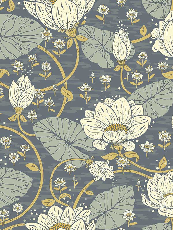 Eva Lotus Dreams wallpaper in blue color - pattern number 4080-83122 - by A Street Prints in the Ingrid collection