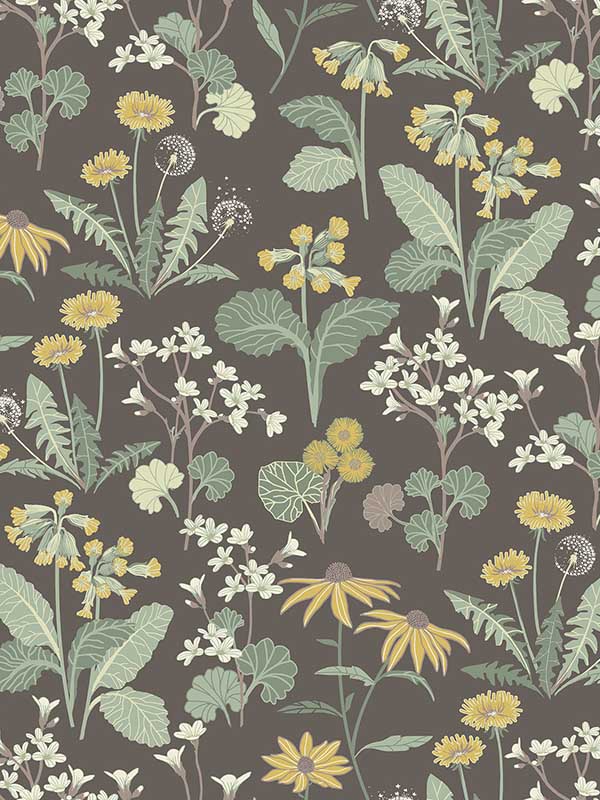 Magdalena Dandelion wallpaper in charcoal color - pattern number 4080-92133 - by A Street Prints in the Ingrid collection