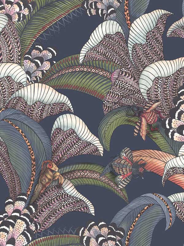 Hoopoe Leaves fabric in midnight color - pattern number 119/1006.CS.0 - by Cole and Son in the Ardmore Jabula collection