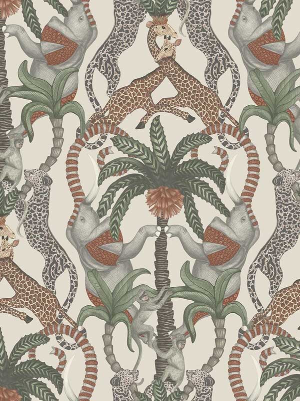 Safari Totem fabric in terracotta and forest green stone color - pattern number 119/2011.CS.0 - by Cole and Son in the Ardmore Jabula collection