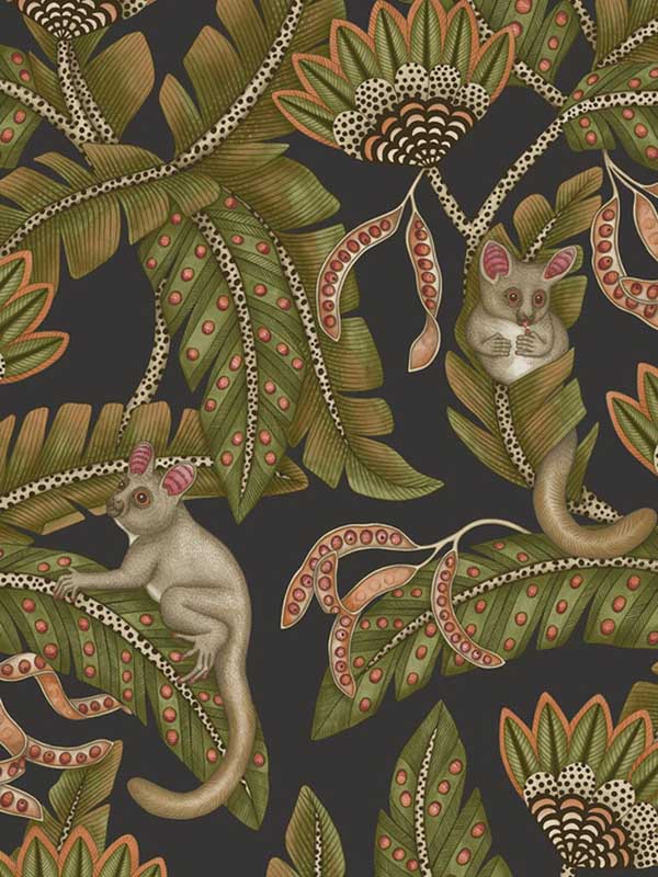 Bush Baby wallpaper in spring green and orange black color - pattern number 119/7031.CS.0 - by Cole and Son in the Ardmore Jabula collection