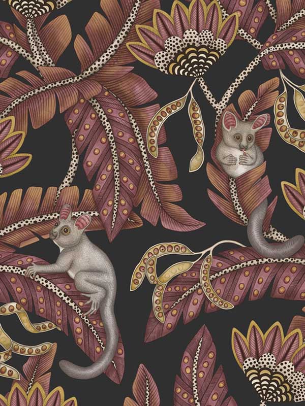 Bush Baby wallpaper in crimson and marigold charcoal color - pattern number 119/7033.CS.0 - by Cole and Son in the Ardmore Jabula collection