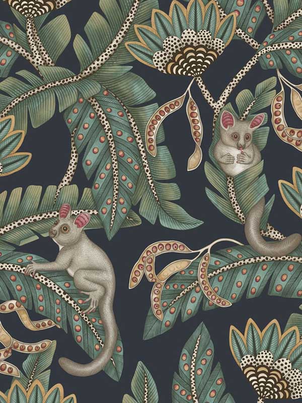 Bush Baby wallpaper in teal and ochre ink color - pattern number 119/7034.CS.0 - by Cole and Son in the Ardmore Jabula collection