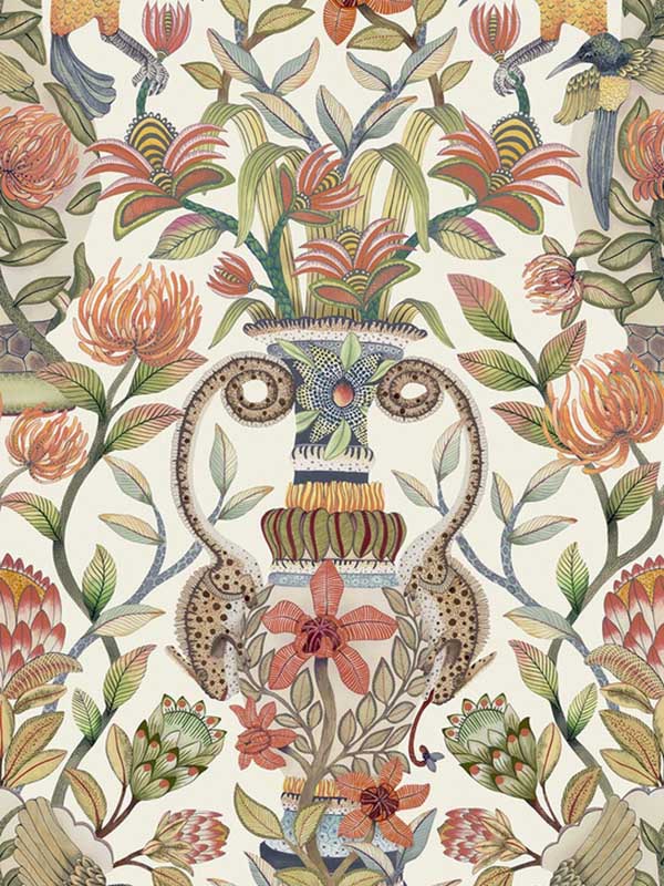 Protea Garden wallpaper in olive green and tangerine white color - pattern number 119/10043.CS.0 - by Cole and Son in the Ardmore Jabula collection