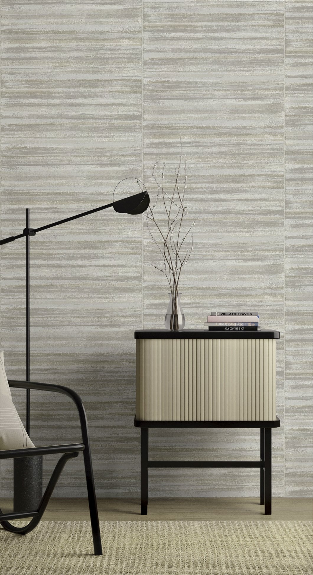 ORIZZONTALE COOL wallpaper in silver grey color - pattern number 24462 - by Galerie in the Italian Style collection