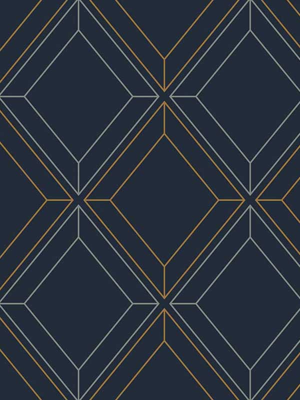 Linework Gem fabric in midnight blue and metallic gold color - pattern number ET11602 - by Seabrook in the Etten Studios Geometrics collection