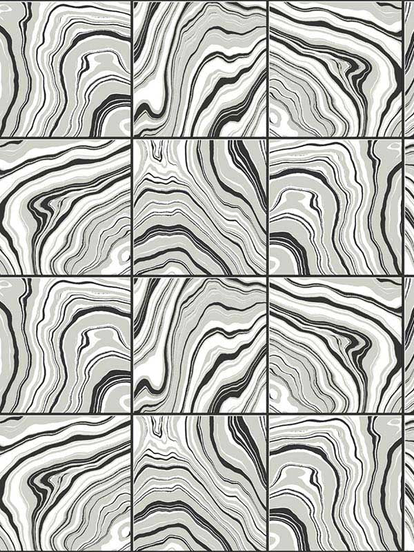 Marbled Tile Peel and Stick fabric in ebony and metallic silver color - pattern number LN30600 - by NextWall in the Peel and Stick Wallpaper by Lillian August Luxe Haven 3 collection