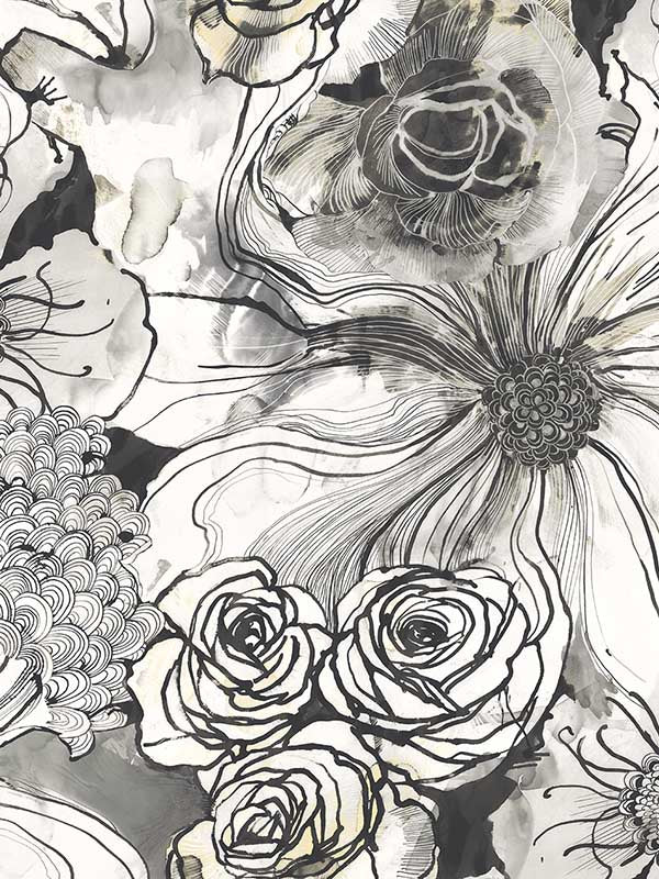 Ink Rose Peel and Stick wallpaper in onyx color - pattern number HG10100 - by NextWall in the Peel and Stick Wallpaper by Harry and Grace collection