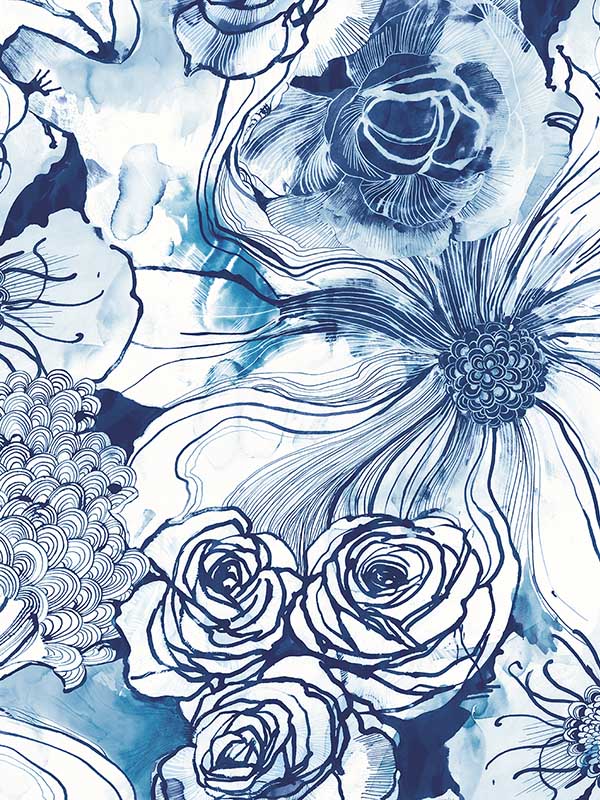 Ink Rose Peel and Stick wallpaper in celtic blue color - pattern number HG10102 - by NextWall in the Peel and Stick Wallpaper by Harry and Grace collection
