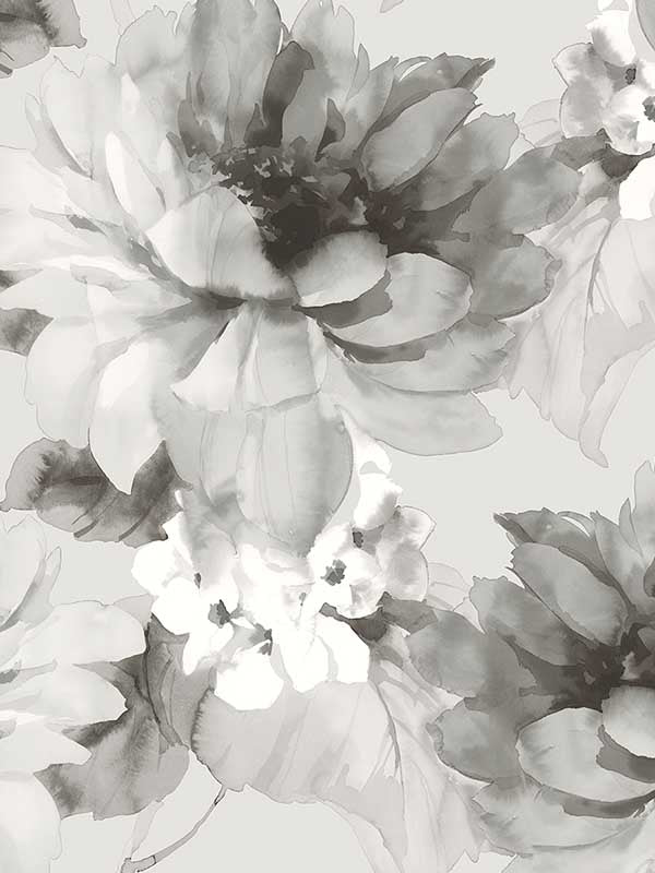 Watercolor Floral Peel and Stick wallpaper in ash and metallic silver color - pattern number HG10308 - by NextWall in the Peel and Stick Wallpaper by Harry and Grace collection