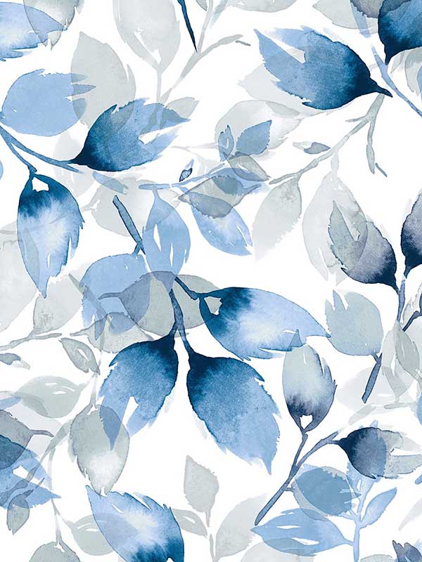 Watercolor Tossed Leaves Peel and Stick wallpaper in blue lagoon color - pattern number LN31102 - by NextWall in the Peel and Stick Wallpaper by Lillian August Luxe Haven 4 collection