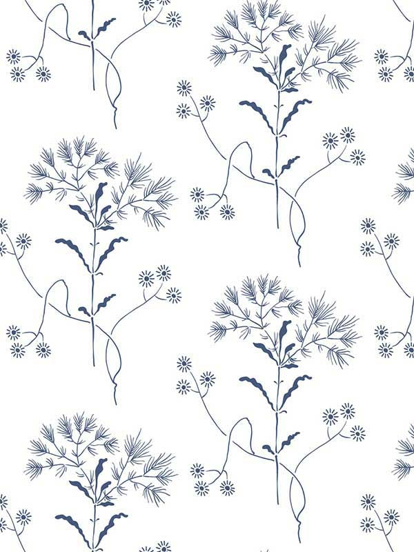Wildflower Peel and Stick wallpaper in navy color - pattern number PSW1504RL - by Magnolia Home by Joanna Gaines in the Magnolia Home Peel and Stick Wallpaper collection