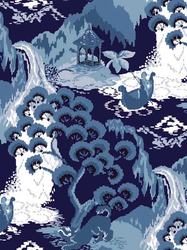 Old Peking Peel and Stick wallpaper in navy blue color - pattern number PSW1403RL - by York in the Madcap Cottage Peel and Stick Wallpaper collection