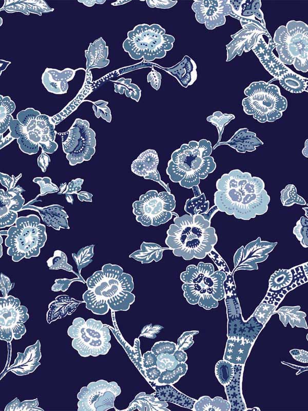 Temple Garden Peel and Stick wallpaper in navy blue color - pattern number PSW1407RL - by York in the Madcap Cottage Peel and Stick Wallpaper collection