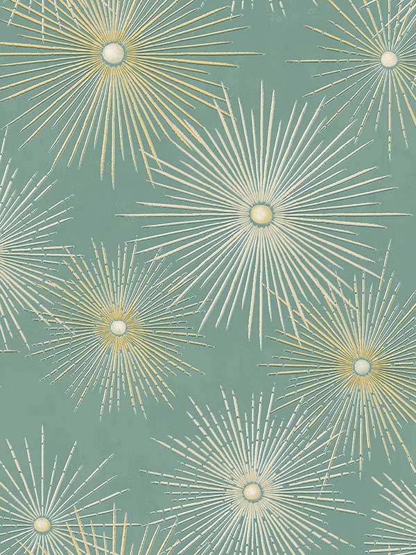 Starburst Geo Prepasted fabric in teal and gold color - pattern number PR11004 - by Seabrook in the Seabrook Prepasted Wallpaper Assortment collection