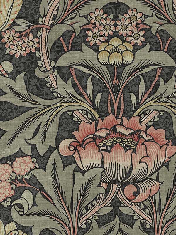 Acanthus Floral Peel and Stick fabric in charcoal and rosewood color - pattern number NW41501 - by NextWall in the Peel and Stick Wallpaper by Nextwall collection