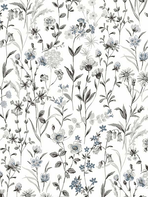 Wildflowers Peel and Stick fabric in charcoal and bluestone color - pattern number NW41900 - by NextWall in the Peel and Stick Wallpaper by Nextwall collection