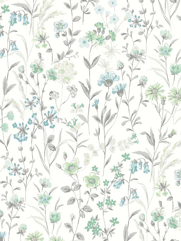 Wildflowers Peel and Stick fabric in dew drop and spring green color - pattern number NW41924 - by NextWall in the Peel and Stick Wallpaper by Nextwall collection