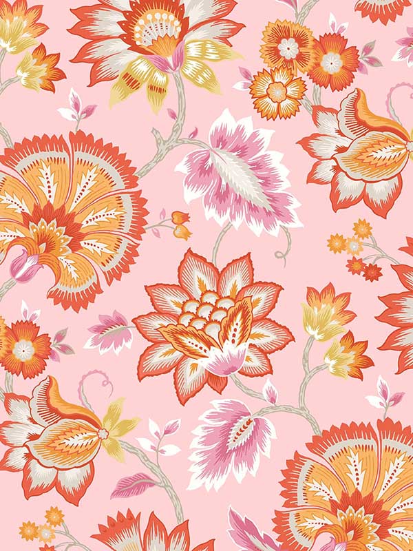 Jacobean Blossom Floral Peel and Stick fabric in bubblegum pink color - pattern number NW42706 - by NextWall in the Peel and Stick Wallpaper by Nextwall collection