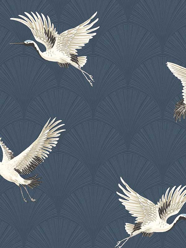 Cranes Peel and Stick wallpaper in denim blue color - pattern number NW42802 - by NextWall in the Peel and Stick Wallpaper by Nextwall collection