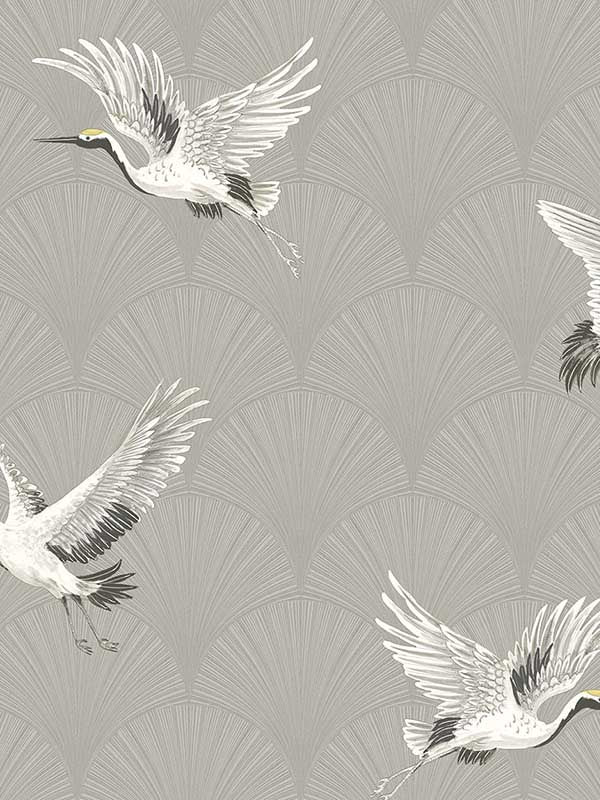 Cranes Peel and Stick wallpaper in argos grey color - pattern number NW42808 - by NextWall in the Peel and Stick Wallpaper by Nextwall collection