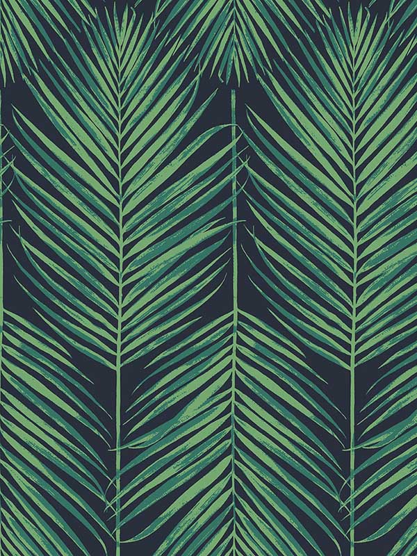 Tropic Palm Peel and Stick wallpaper in midnight blue and sea green color - pattern number NW43204 - by NextWall in the Peel and Stick Wallpaper by Nextwall collection