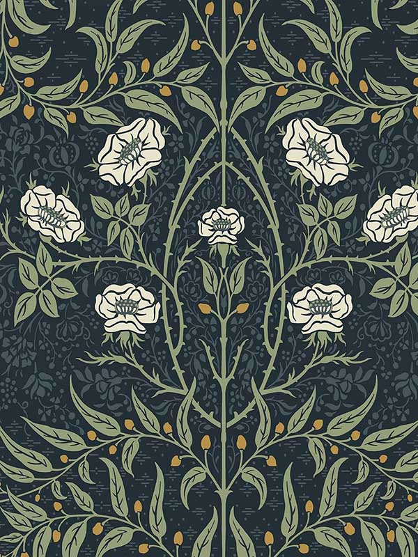 Stenciled Floral Peel and Stick wallpaper in navy and sage color - pattern number NW43902 - by NextWall in the Peel and Stick Wallpaper by Nextwall collection