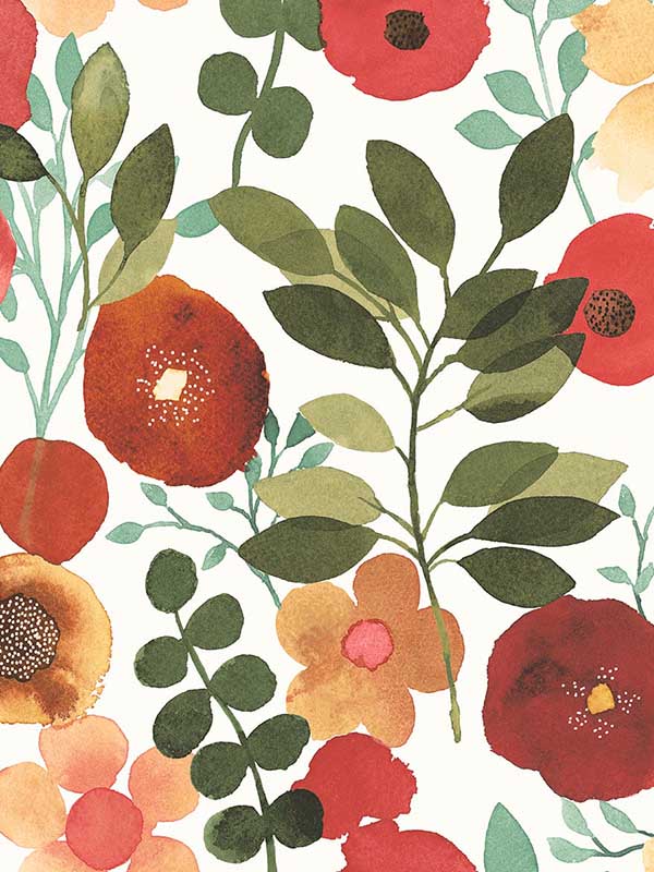 Garden Dance Peel and Stick wallpaper in ruby and hunter green color - pattern number NW44001 - by NextWall in the Peel and Stick Wallpaper by Nextwall collection