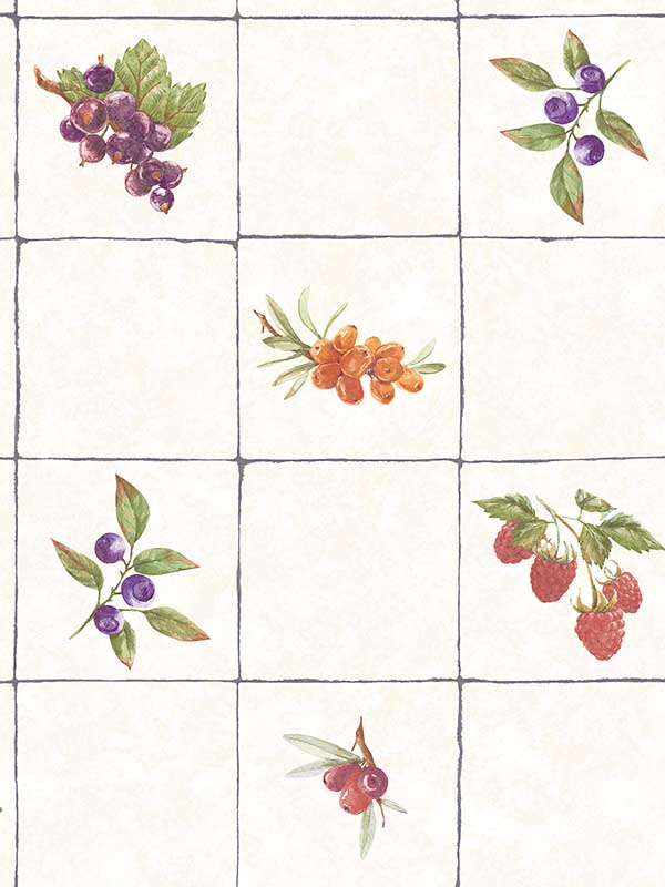 Fruit tile fabric in cream red purple orange color - pattern number G45418 - by Galerie in the Just Kitchens collection