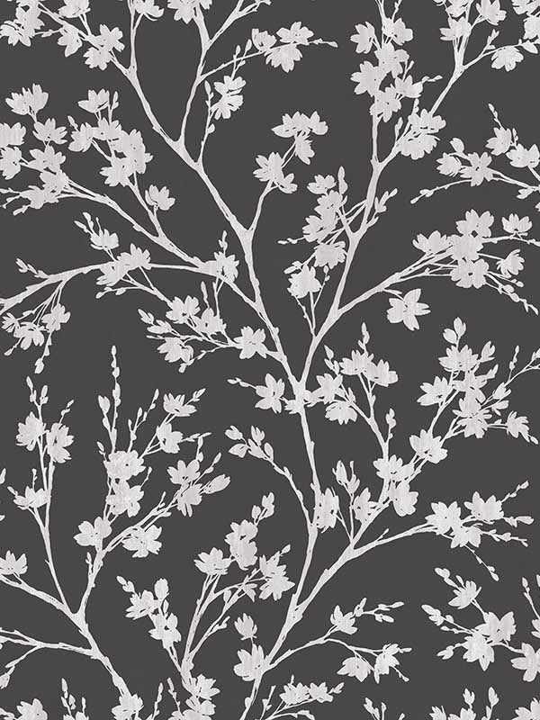 Wispy Branches wallpaper in black grey color - pattern number G78531 - by Galerie in the Secret Garden collection