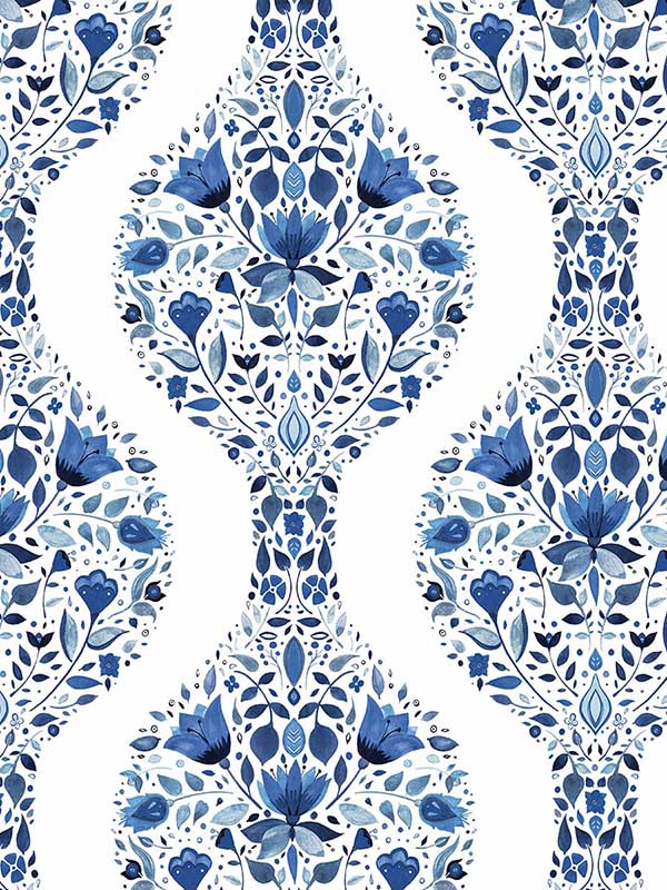 Floral Ogee Peel and Stick fabric in bluestone color - pattern number NW45002 - by NextWall in the Peel and Stick Wallpaper by Nextwall collection