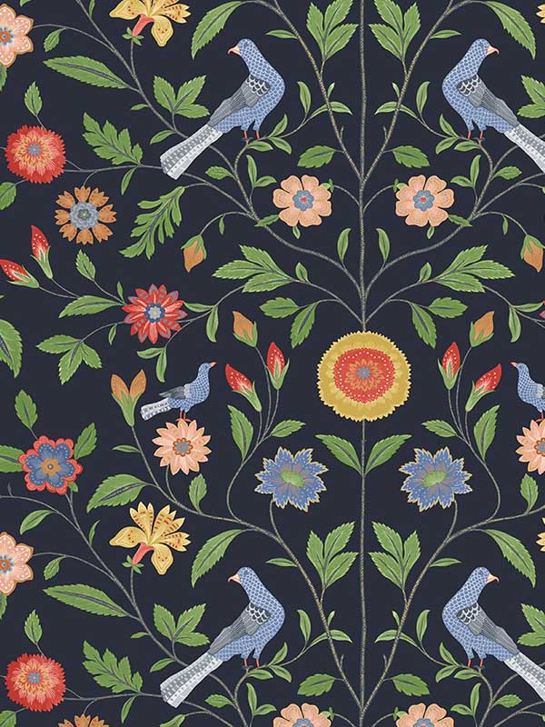 Bird Toile Peel and Stick wallpaper in midnight blue color - pattern number NW45902 - by NextWall in the Peel and Stick Wallpaper by Nextwall collection